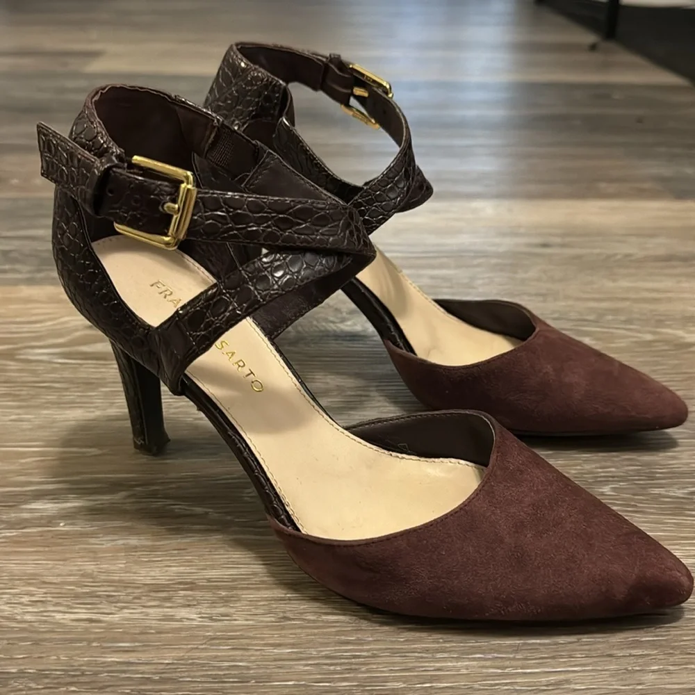 Franco Sarto Anazio Pump - Suede & Faux Leather - Burgundy - Size 7.5
